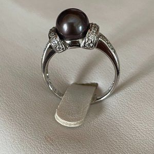 Peacock Pearl and CZ Silver Ring